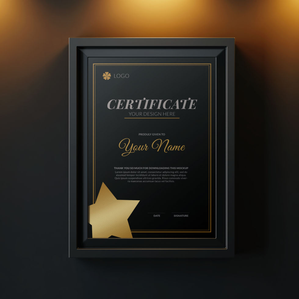 modern minimalist a4 size paper vertical achievement certificate realistic mockup template with elegant frame mounted on wall in elegant interior psd