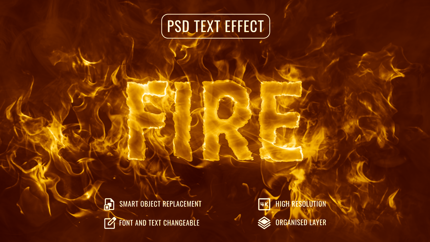 fire text effect with flames and customizable background psd