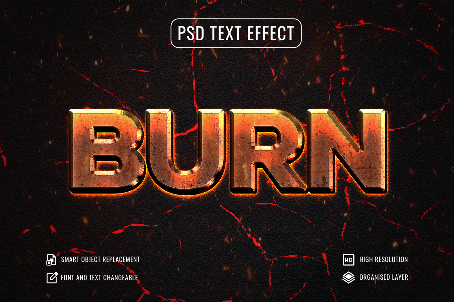 caldo metallo bruciare testo effetto PSD