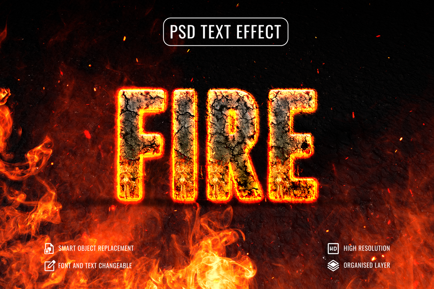volcano or lava text effect with fire background psd