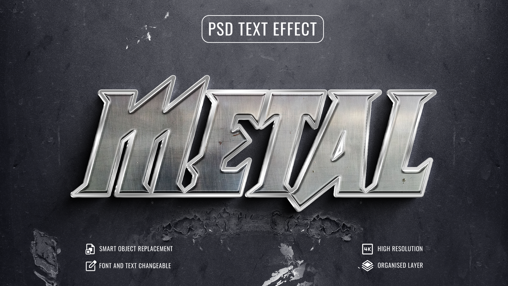 Metall Text bewirken mit ein schwarz Hintergrund psd