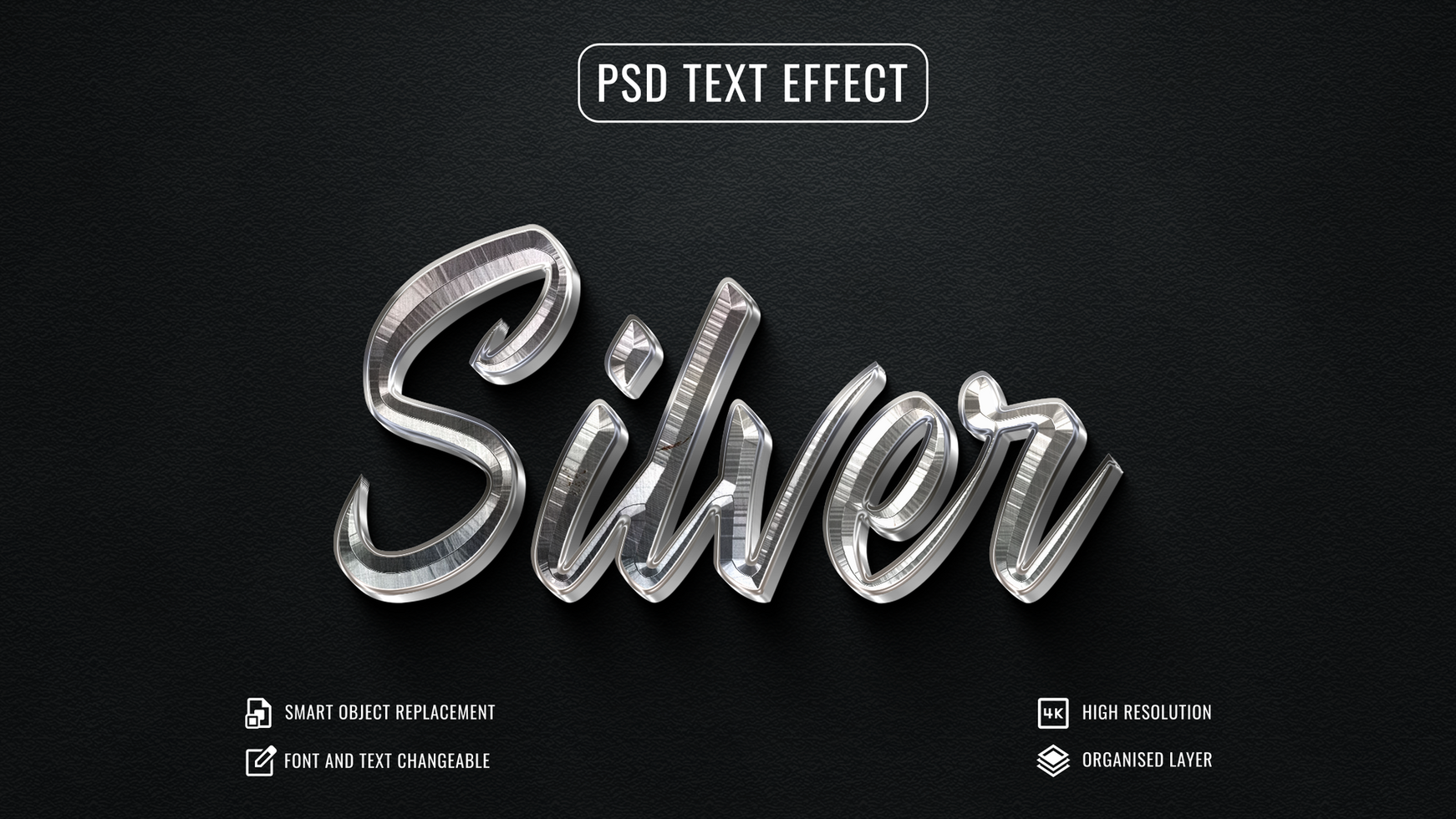 silver text effect with a black background psd