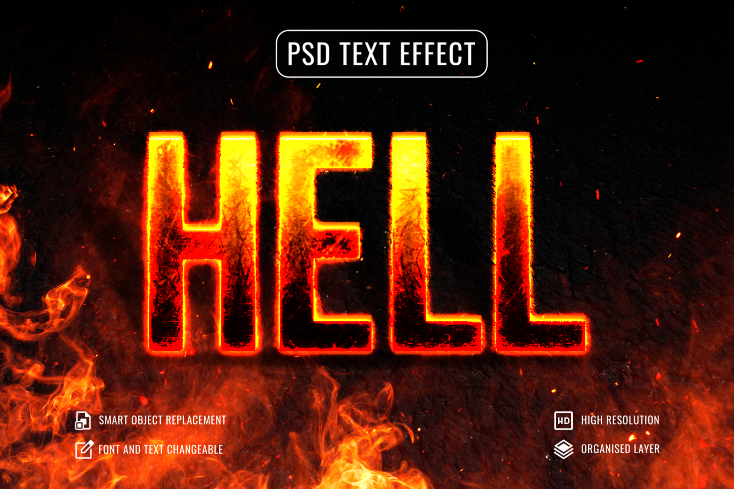 Hot iron inspired hell text effect with editable font psd