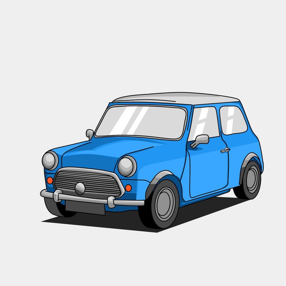 Sticker illustration cartoon of blue car on isolated background vector