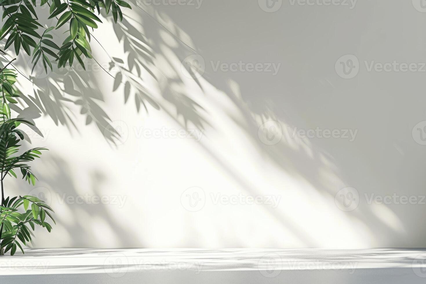 AI generated Minimalistic light background with blurred foliage shadow photo