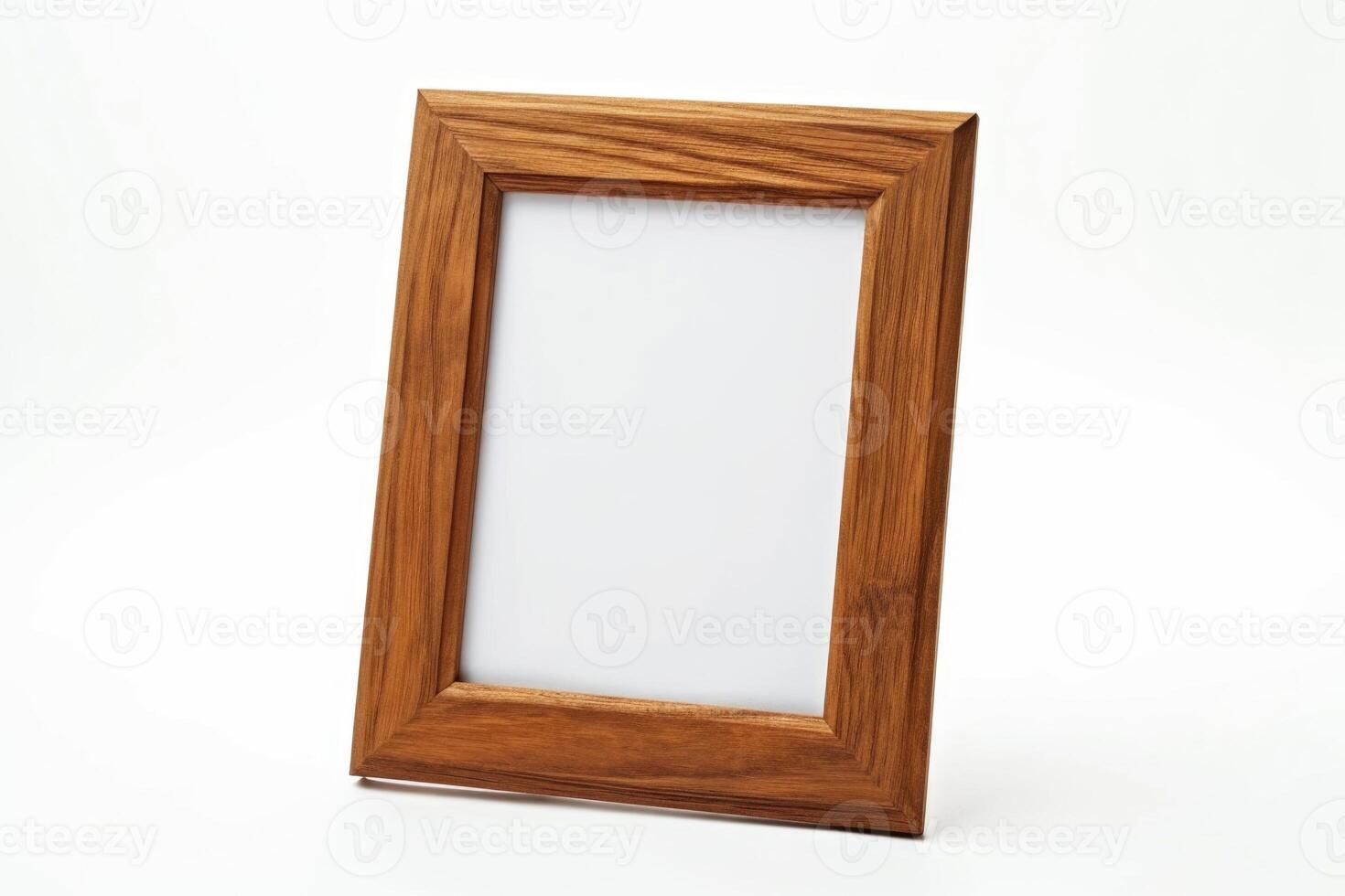 AI generated Desktop photo frame  Vertical standing brown wooden picture frame on white background