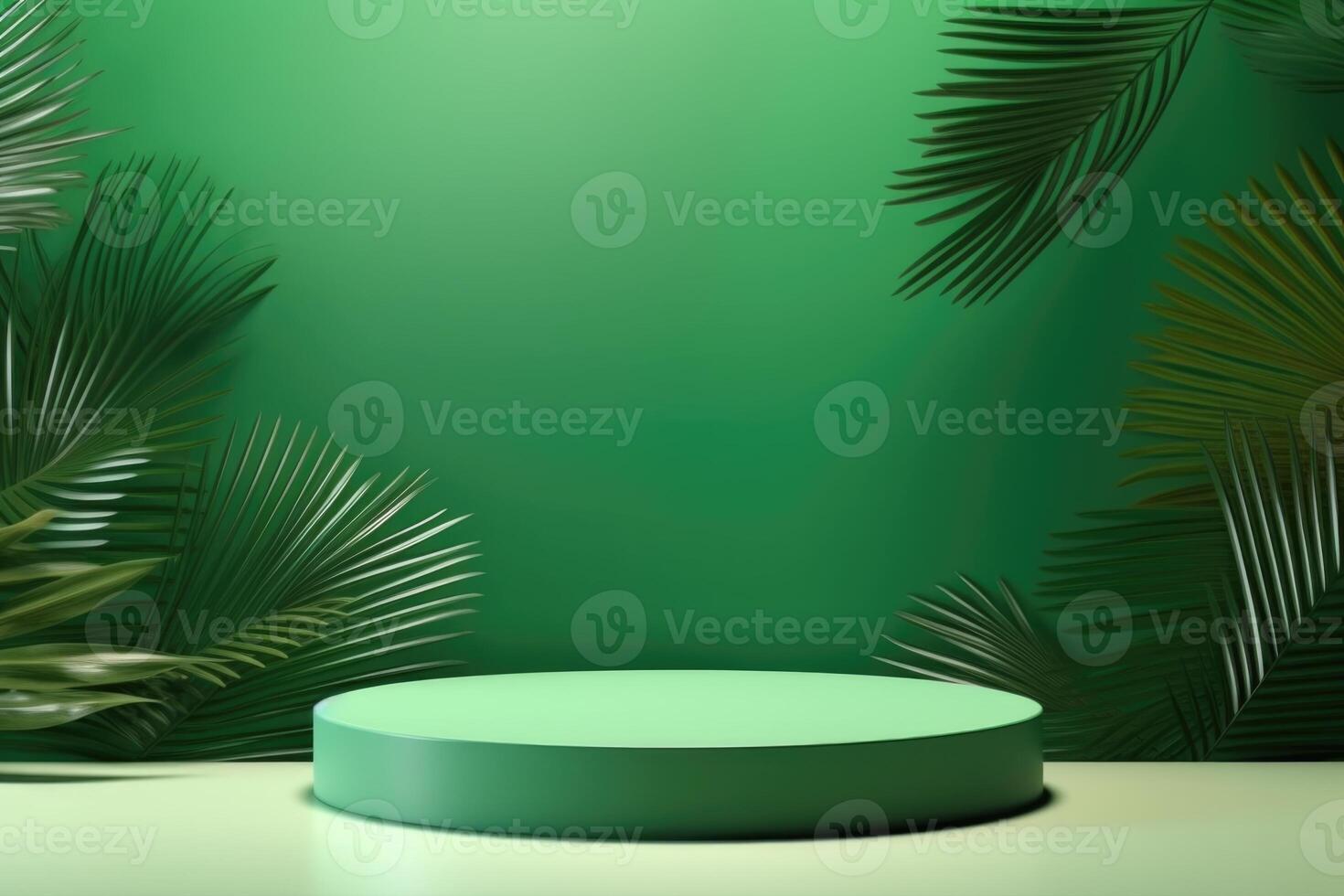 AI generated Empty podium with tropical palm leaves for cosmetic product presentation. photo