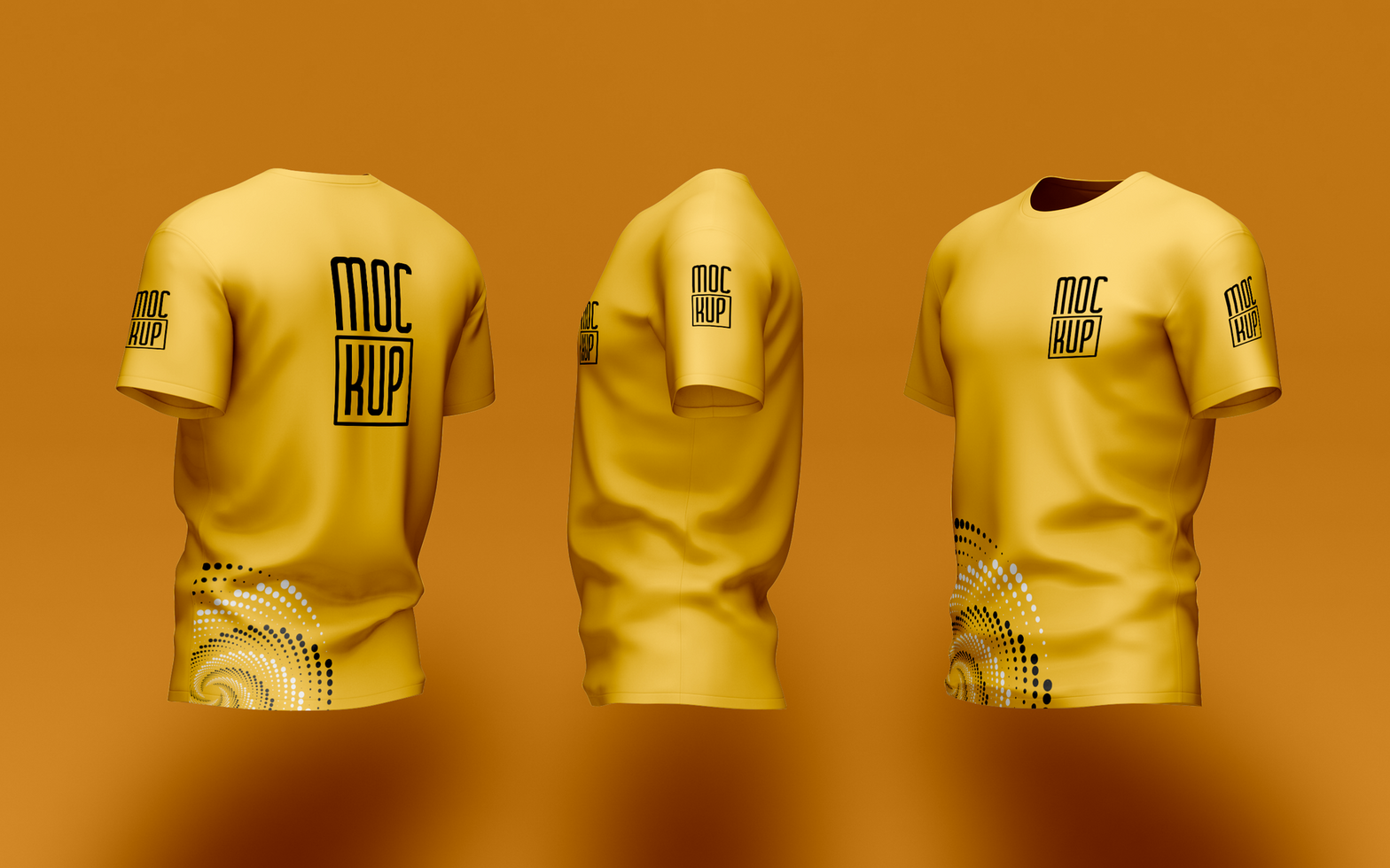 Male tshirt mockup with three viewing angles psd