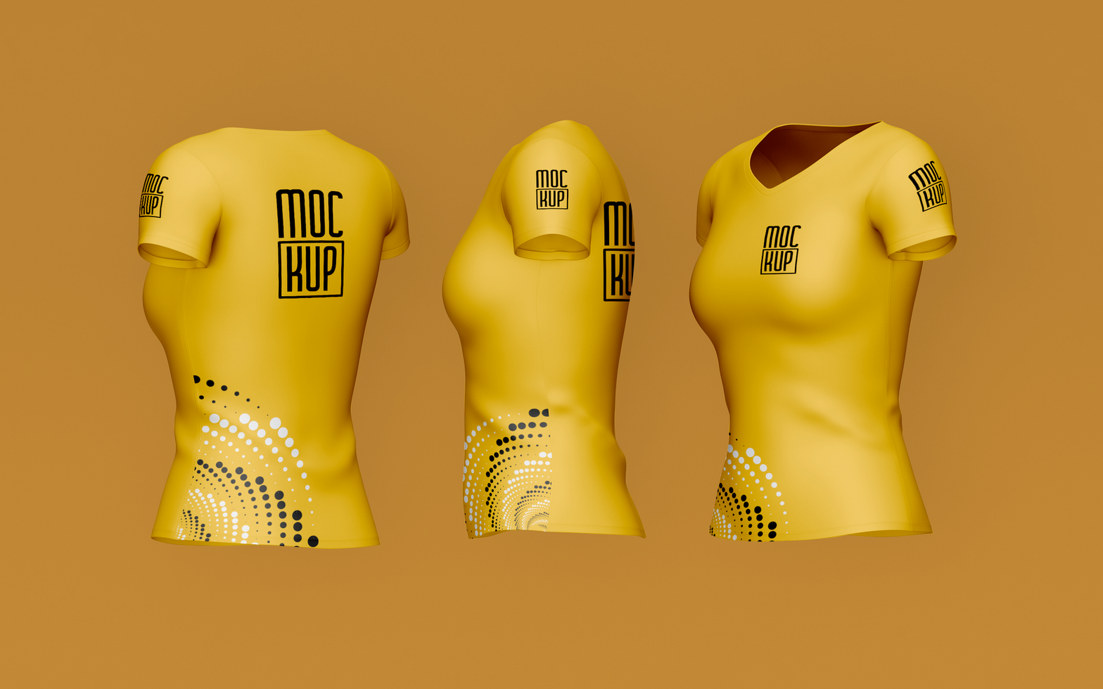 female tshirt mockup with three viewing angles psd