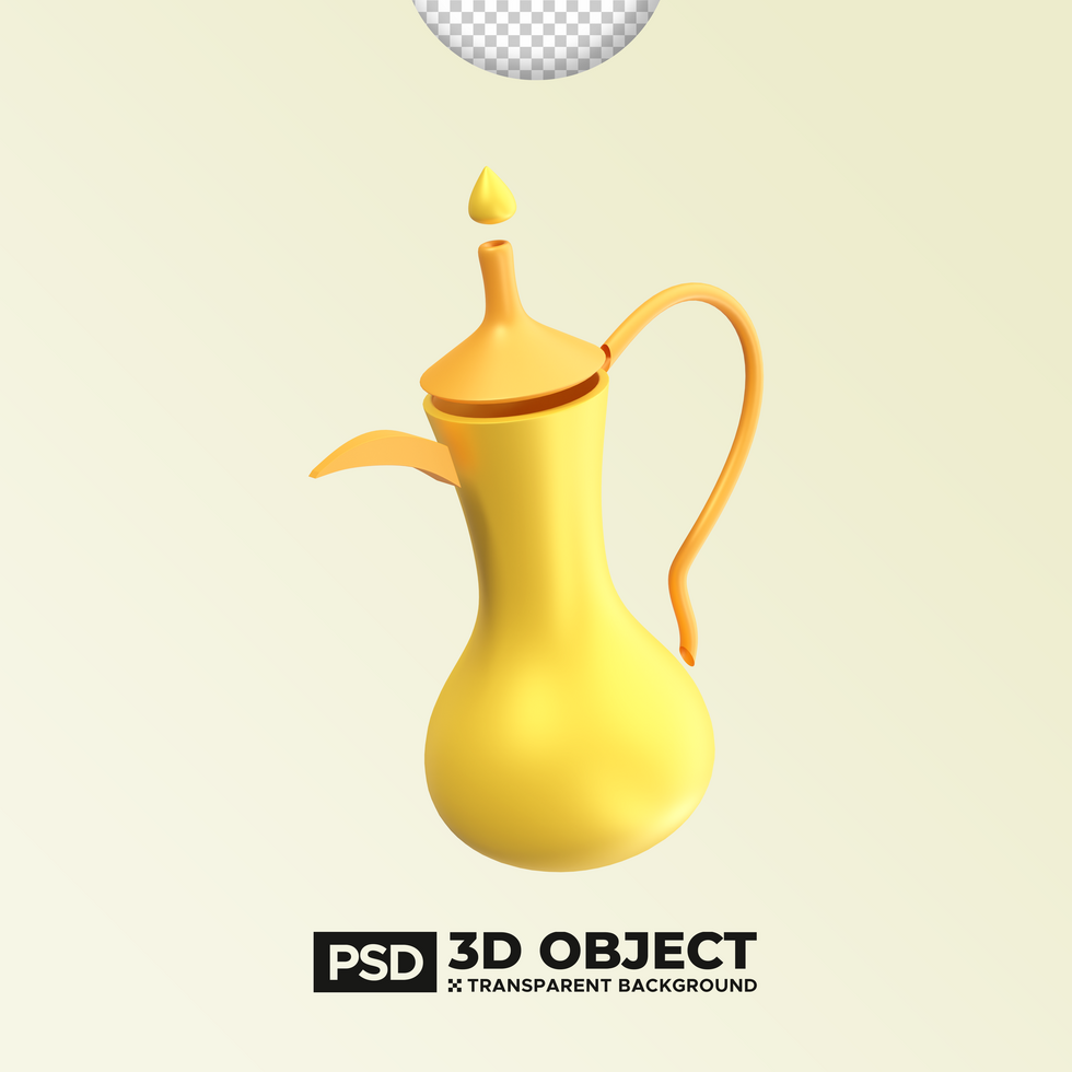 Arabic Teapot PSD 3D Element of Ramadan or Ramadhan Icon. Happy Eid Mubarak Illustration