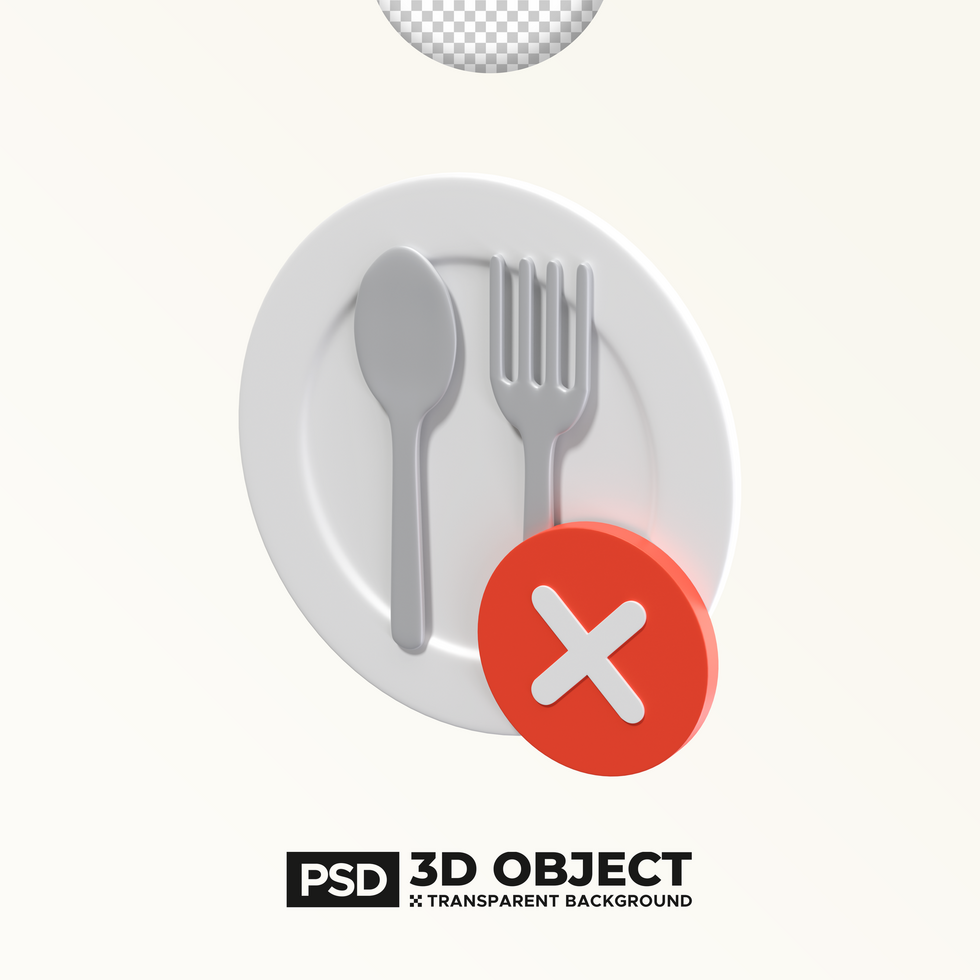 Fasting Do Not Eat Object PSD 3D Element of Ramadan or Ramadhan Icon. Happy Eid Mubarak Illustration