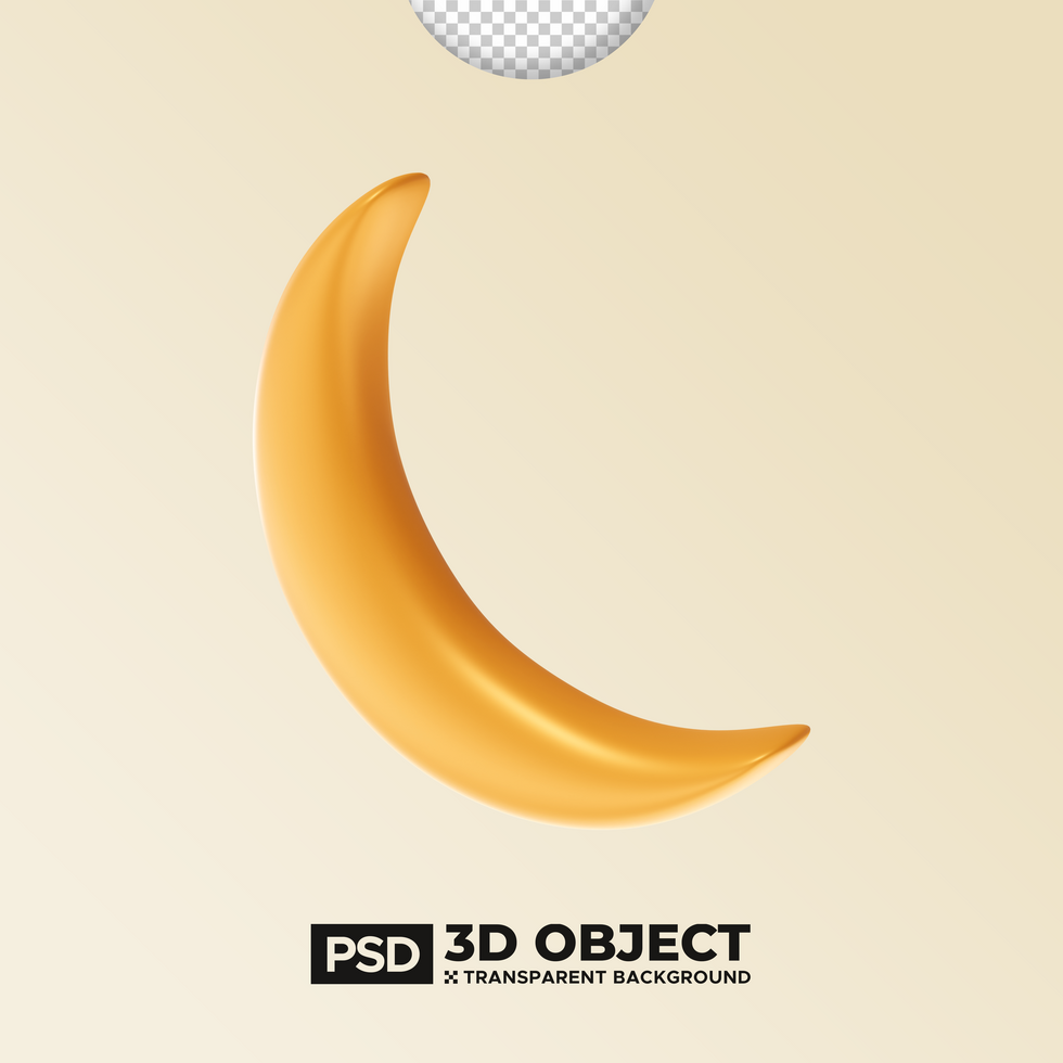 crescente lua ou metade lua psd 3d elemento do Ramadã ou ramadã. feliz eid Mubarak ilustração. 3d realista ícone