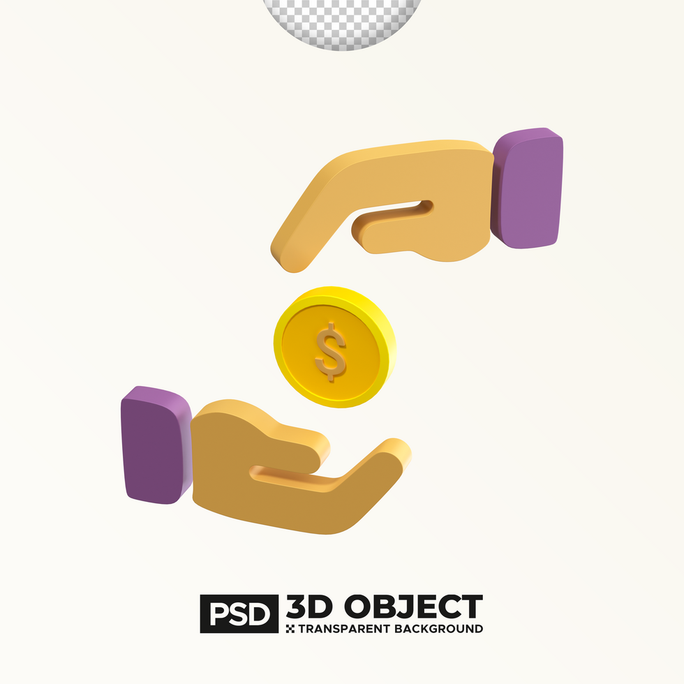 Giving Money Investment PSD 3D Element. Currency Money Handling Icon. Giving Donation - Donate Money