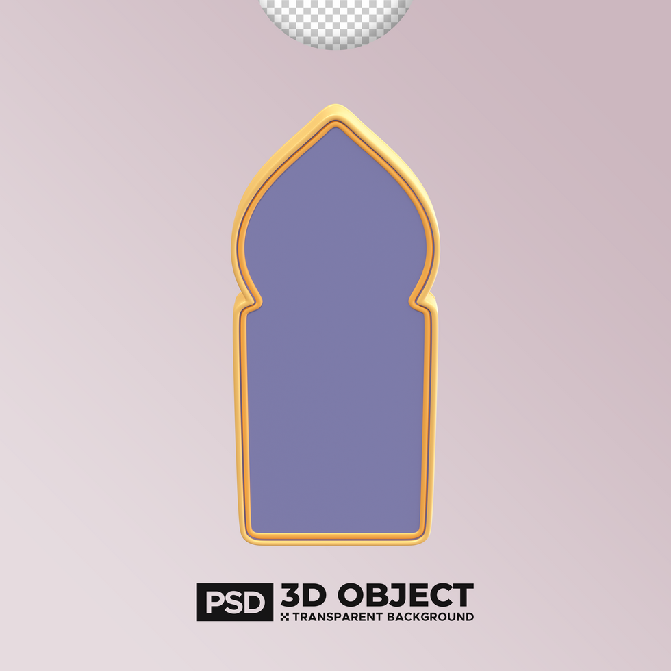 Arabian Ornament Mosque Frame PSD 3D Element of Ramadan or Ramadhan Icon. Happy Eid Mubarak Illustration
