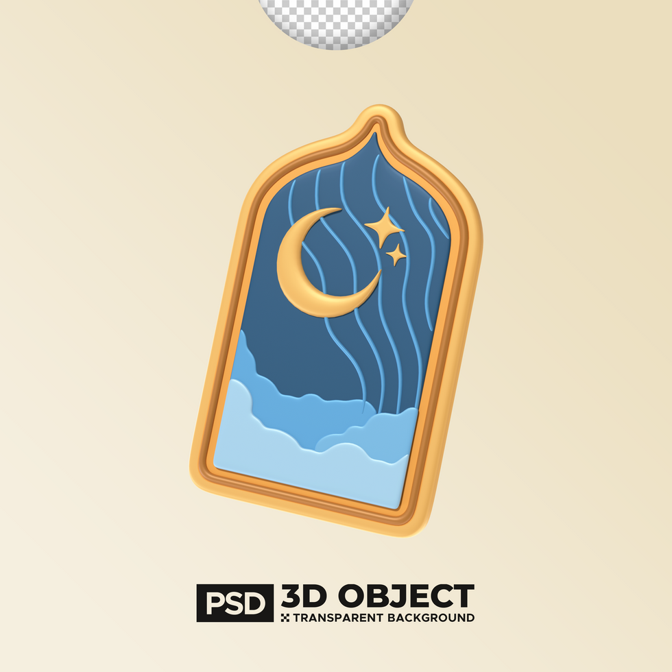 crescente lua e Estrela islâmico enfeite psd 3d elemento do Ramadã ou ramadã. feliz eid Mubarak ilustração. 3d realista ícone