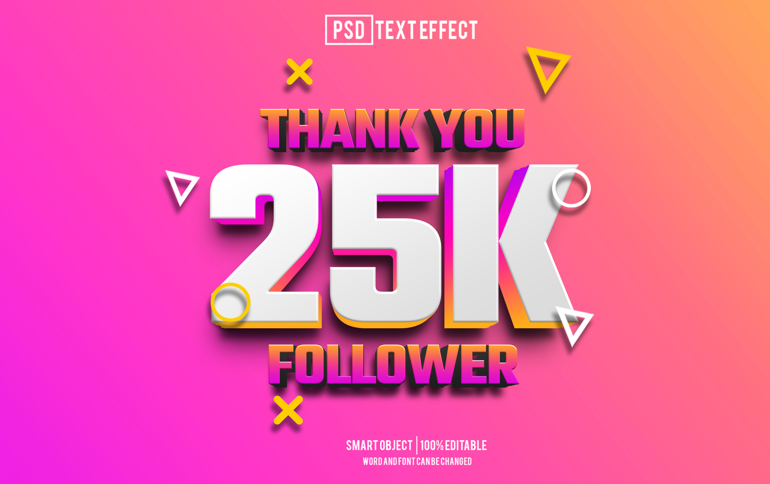 25k follower text effect, font editable, typography, 3d text. psd