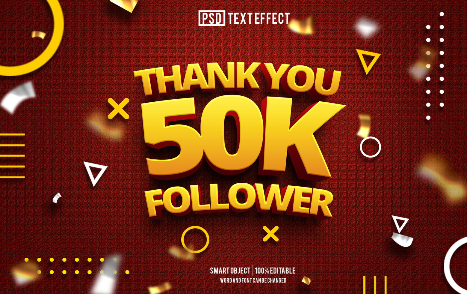 50k follower text effect, font editable, typography, 3d text. psd