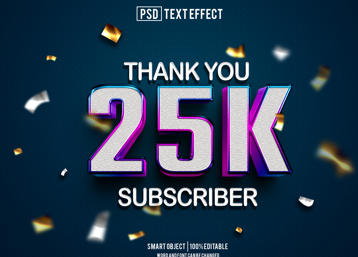 25k follower text effect, font editable, typography, 3d text. psd
