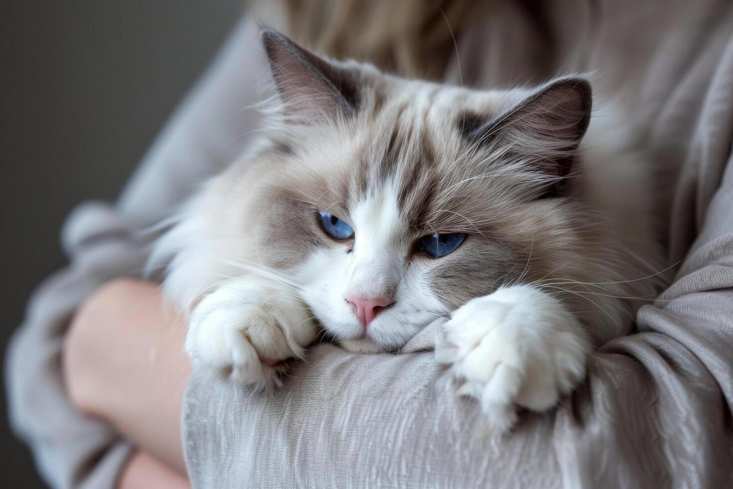 AI generated Ragdoll Cat Held In Arms photo