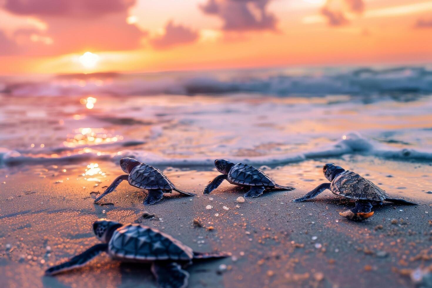 AI generated Baby Turtles Journey to the Sea photo