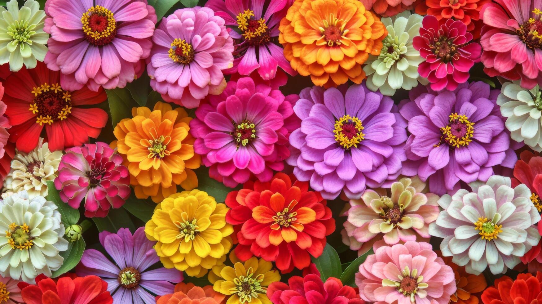 AI generated Colorful Zinnia Flower Array photo