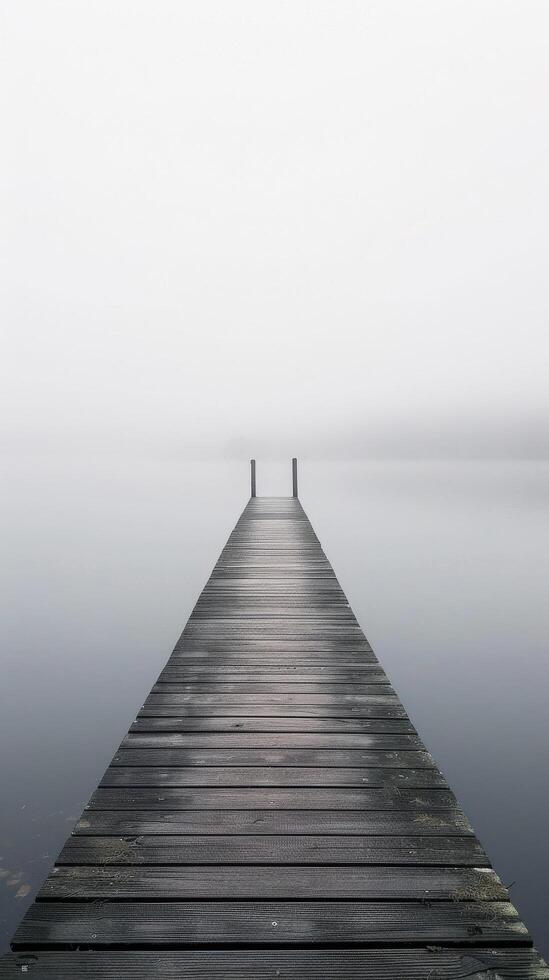 AI generated Misty Lake With Wooden Pier photo