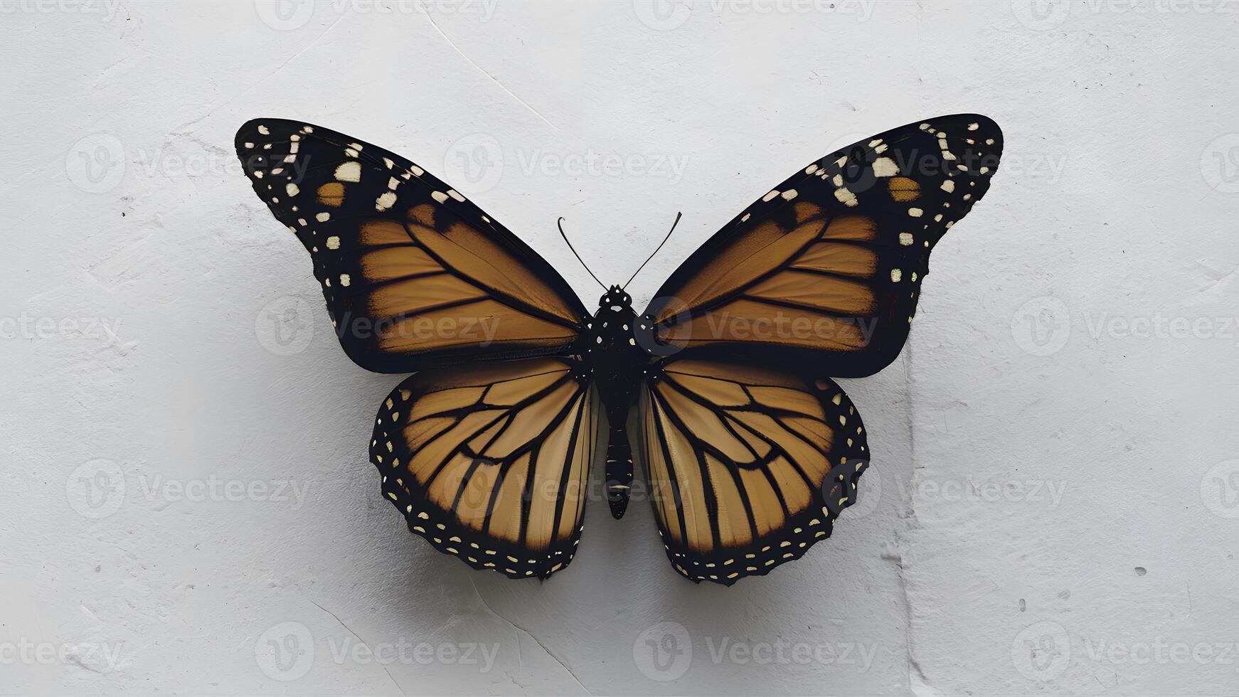 AI generated Majestic monarch butterfly in stunning contrast against white backdrop photo