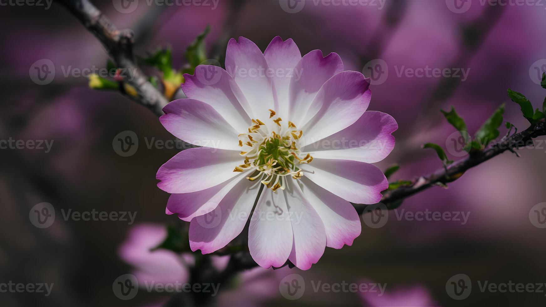 ai generado florecer verde pétalos artístico fuera de atención ultra Violeta foto