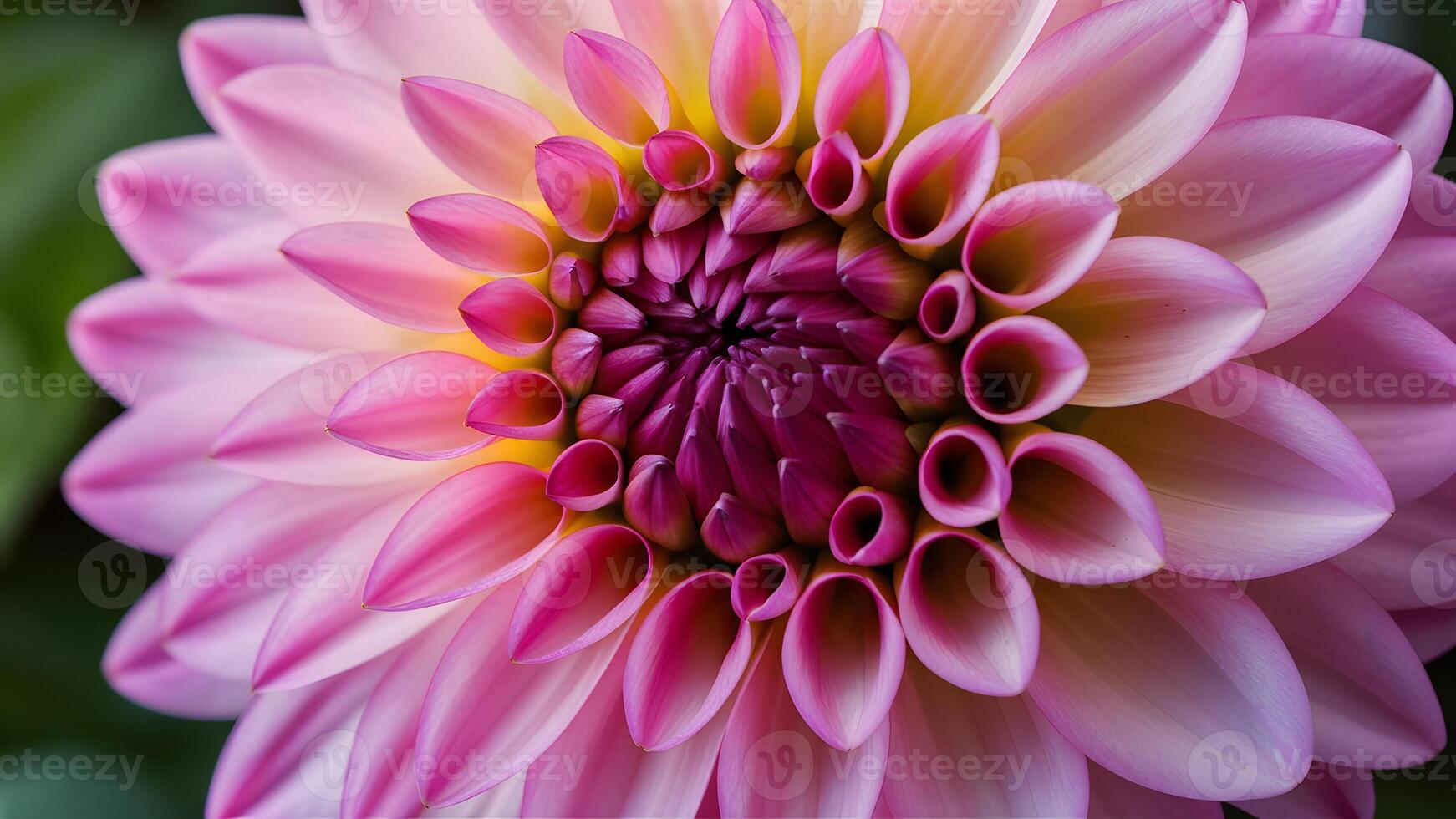 ai generado bonito rosado dalia flor con brillante pétalo modelo en macro foto