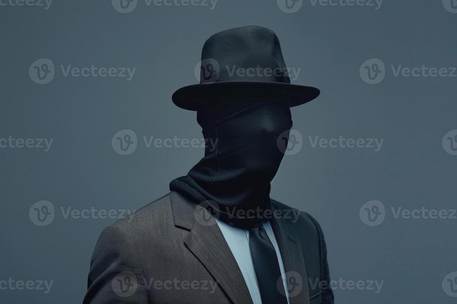 ai generado retrato de el invisible hombre en gris antecedentes foto