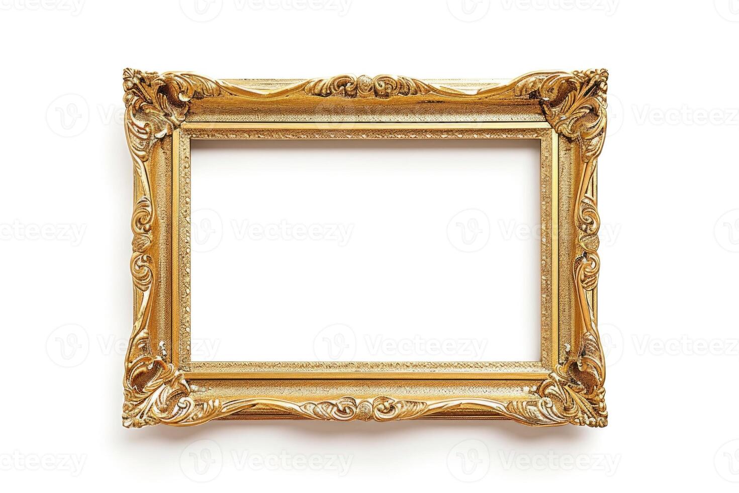 AI generated Luxury golden glitter picture frame isolated on a white background photo