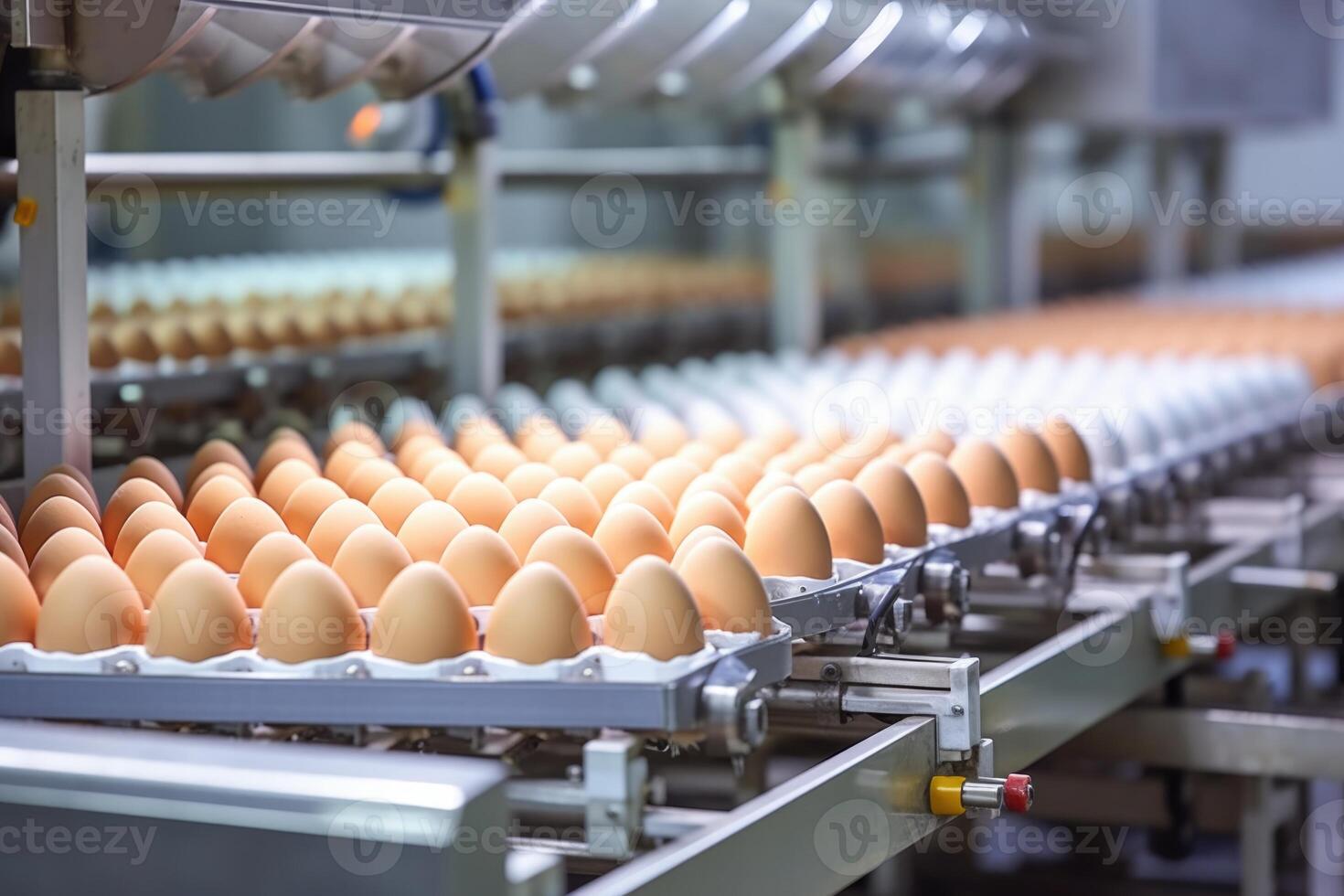 ai generado huevo fábrica prepara Fresco huevos para embalaje. foto