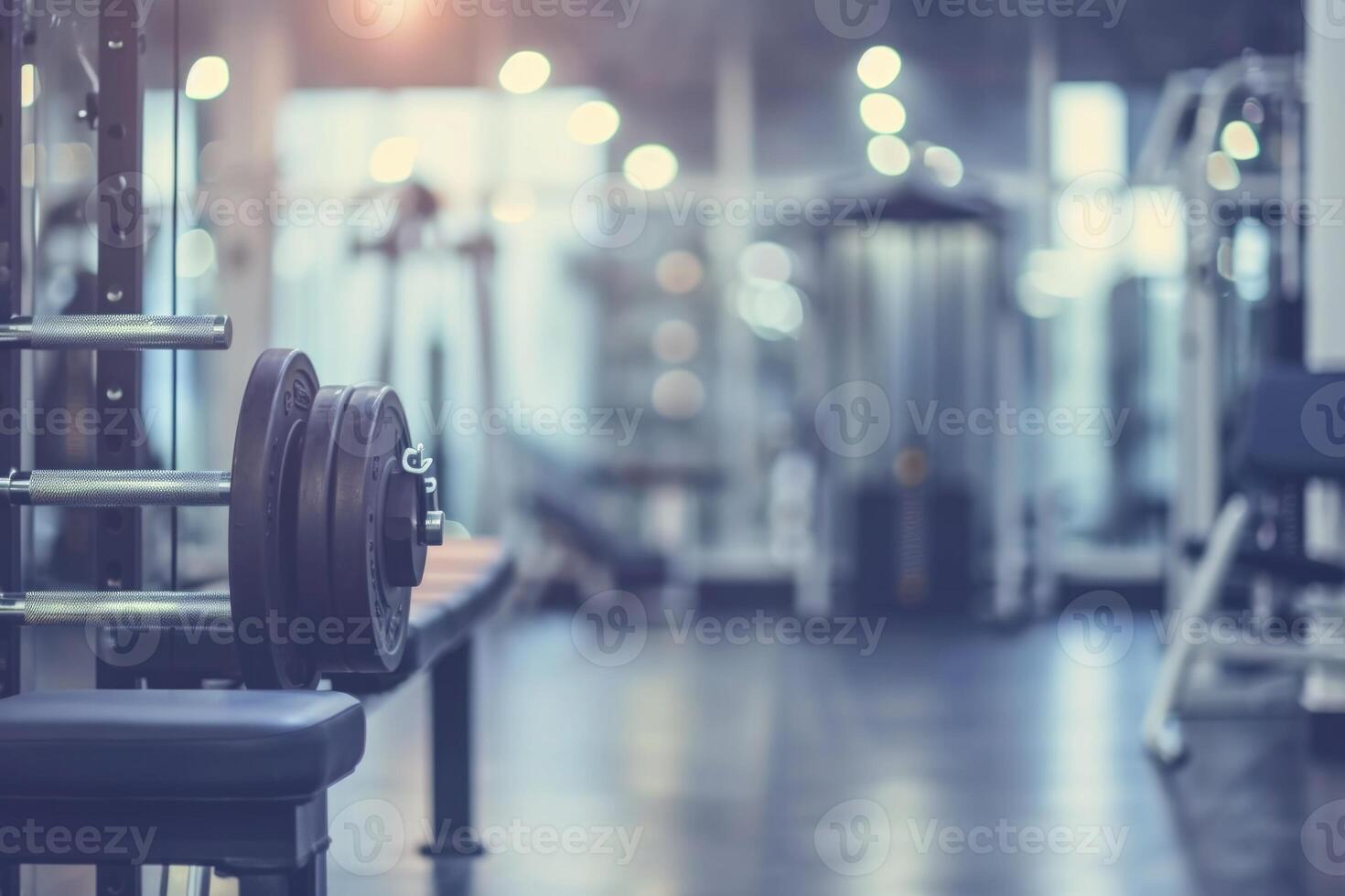 AI generated Blurred of fitness gym background for banner presentation. photo