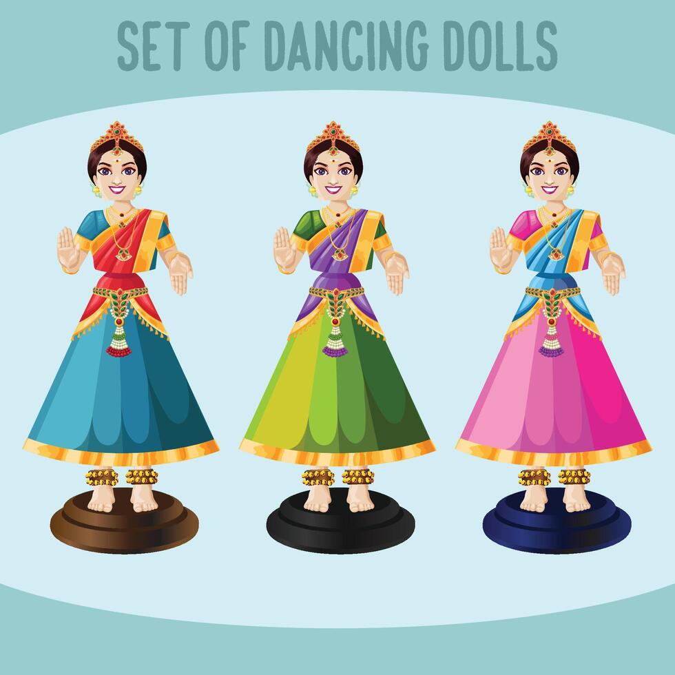 Set of Thanjavur traditional Dancing Doll vector