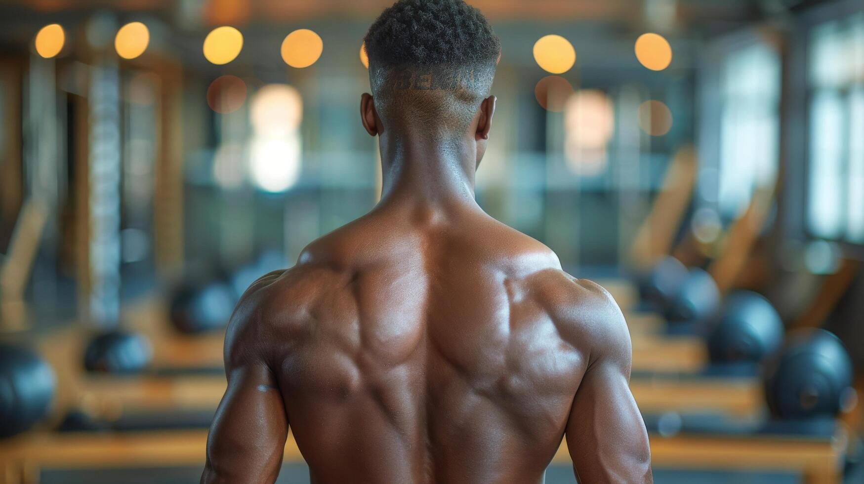 AI generated Man Standing in Gym With Back to Camera photo
