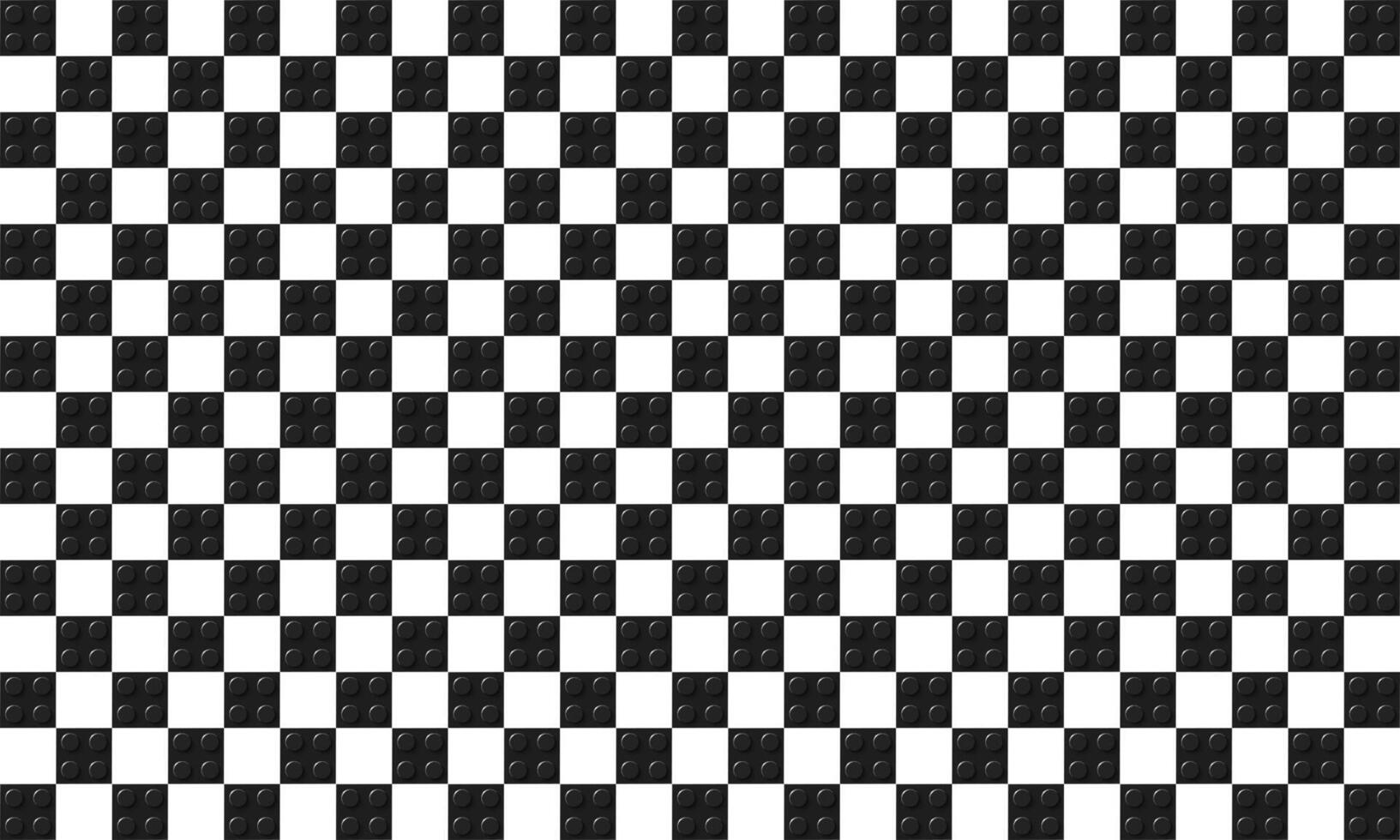 Plastic building toy blocks background in chessboard style. Black and white plastic construction plate. Abstract vector background