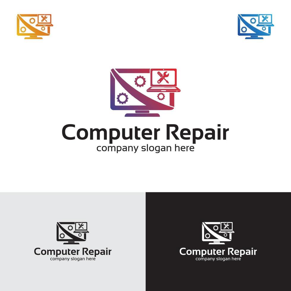 plantilla de diseño de logotipo de reparación de computadoras vector