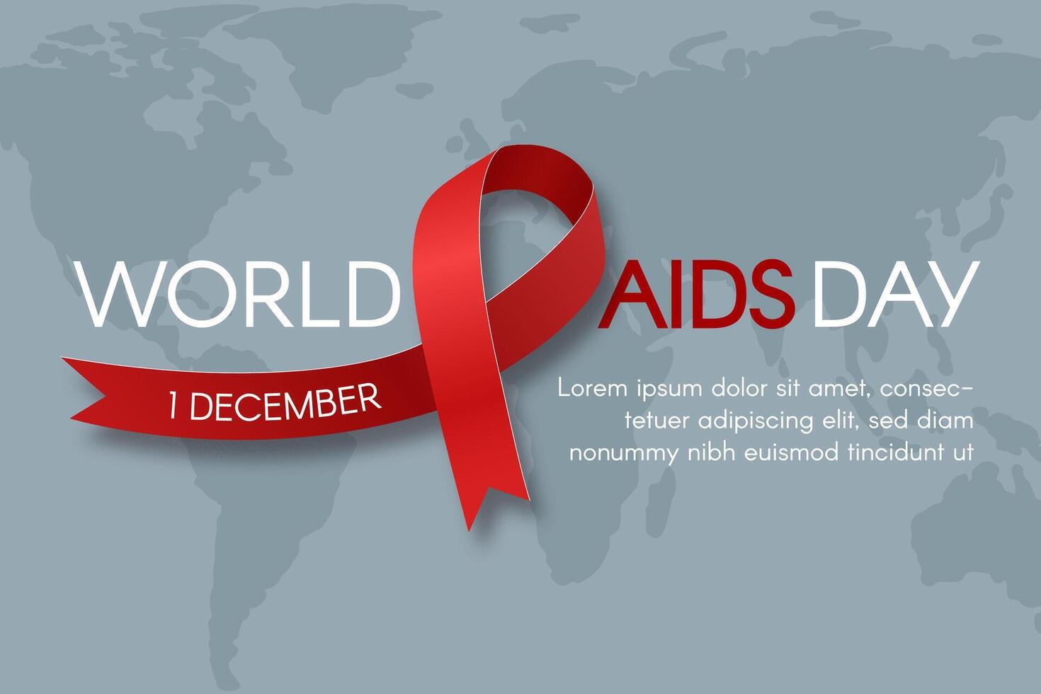 World AIDS Day horizontal banner with a red ribbon. A vector flat illustration. Print template design.