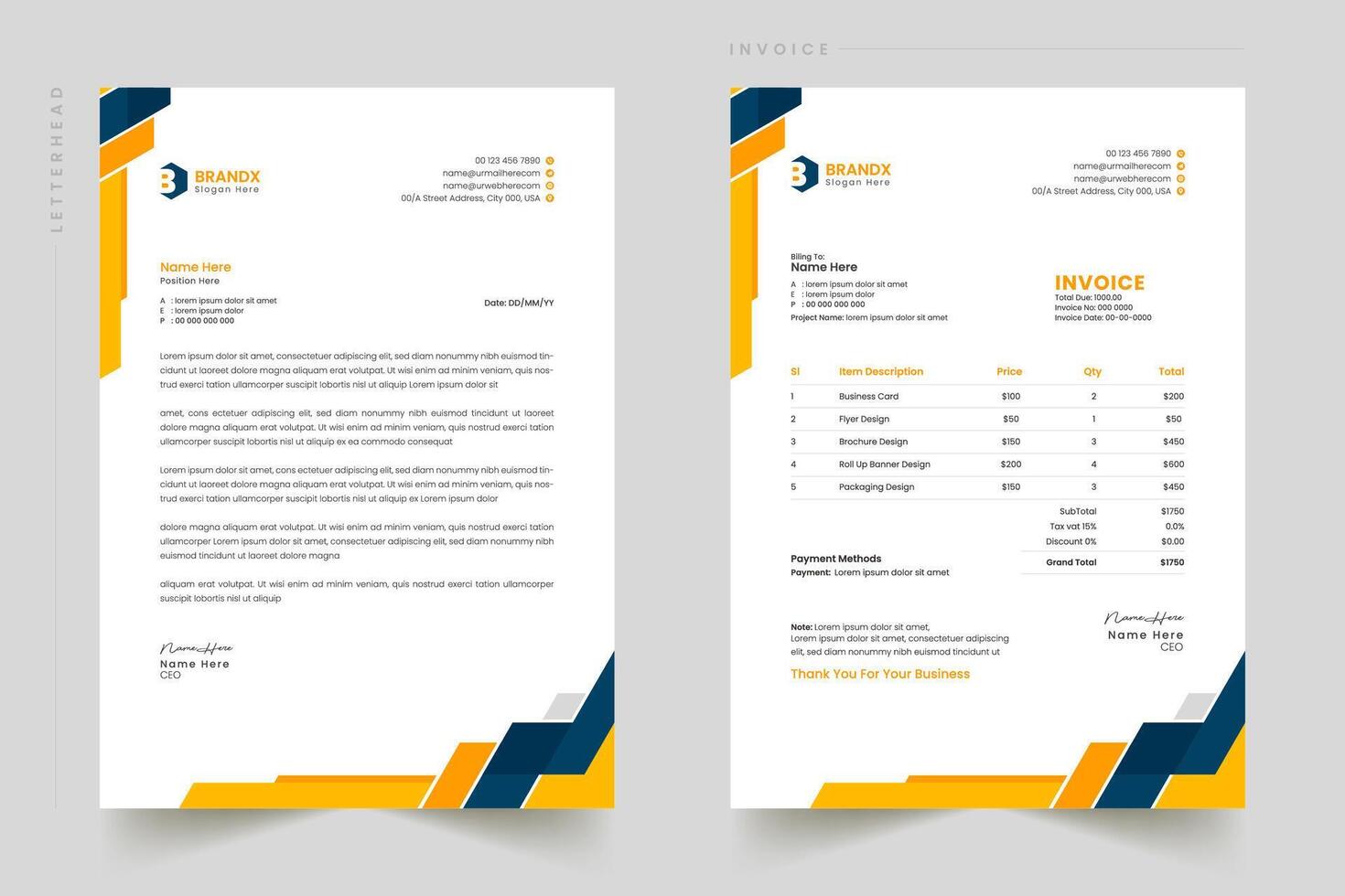 Professional invoice and letterhead design for the corporate office. letterhead, invoice design illustration. Simple and creative modern corporate clean design. vector
