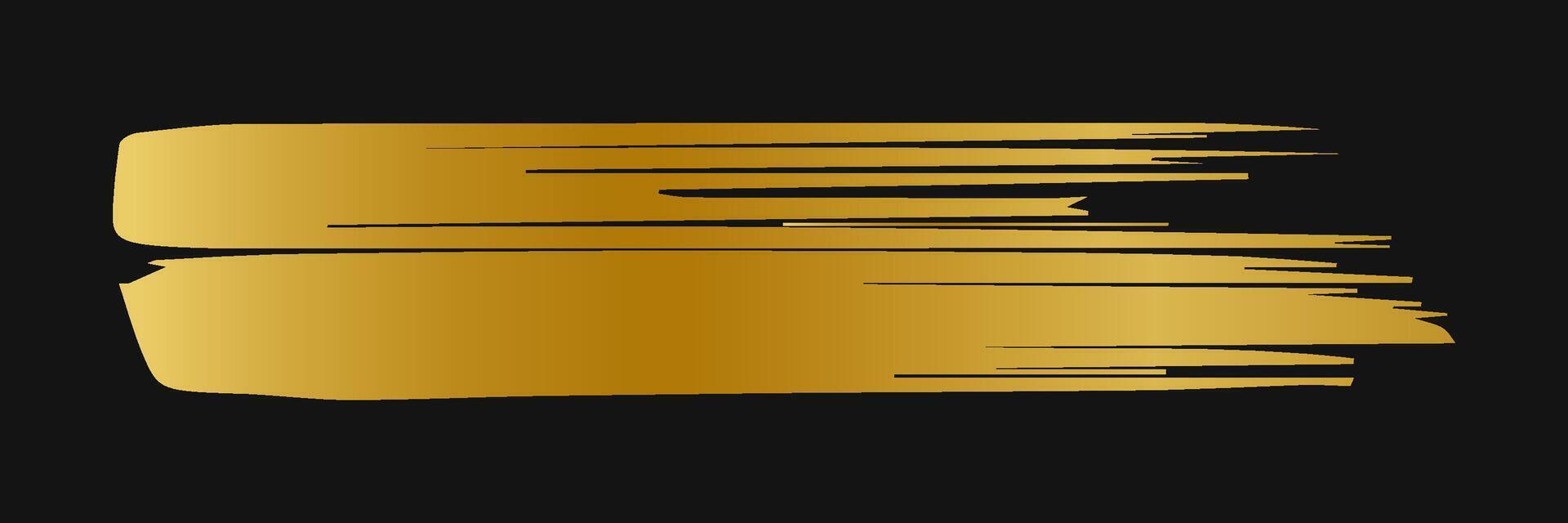 dorado pintar cepillo ataque. conjunto de oro pintar frotis con reluciente textura. realista oro cepillo carrera con metálico efecto. vector