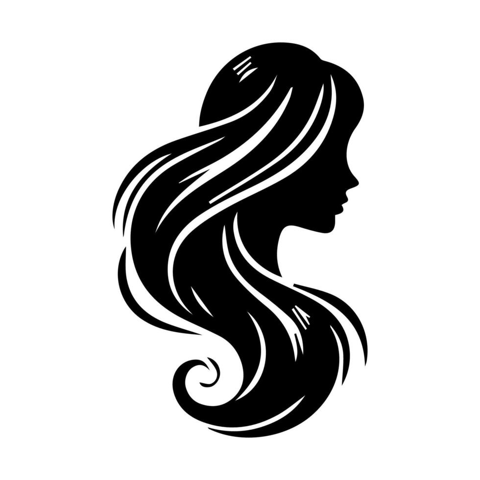 Woman head silhouette, face profile, vignette. Hand drawn vector illustration, isolated on white background. Design for invitation, greeting card, vintage style.