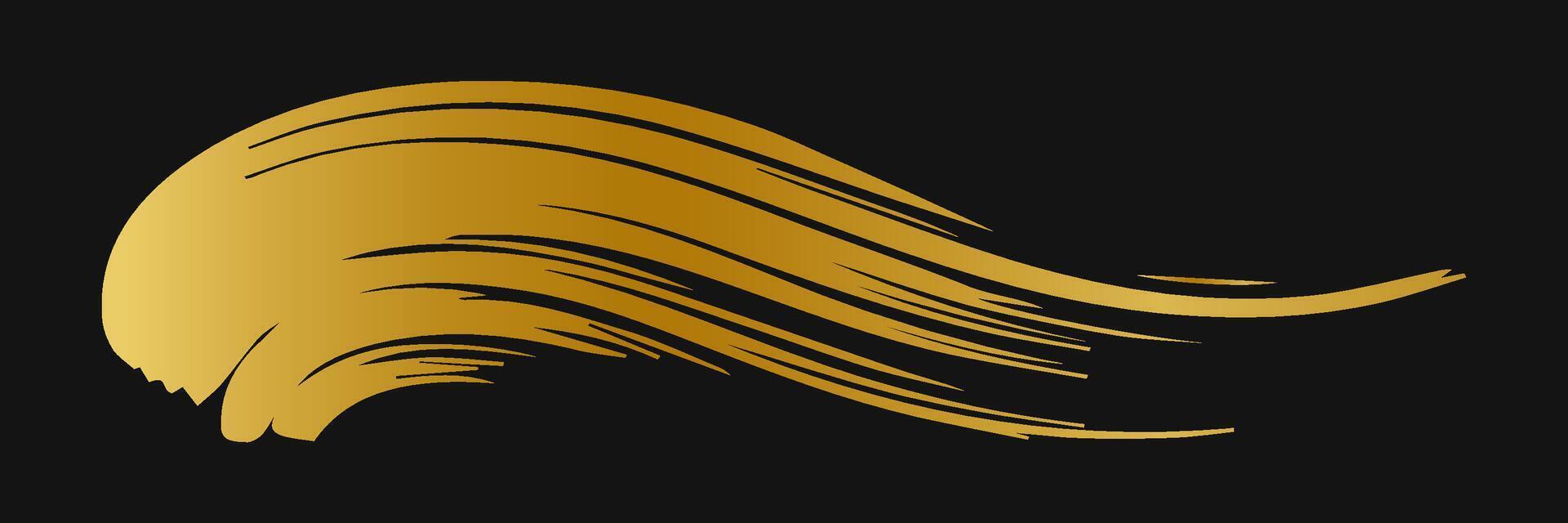 Golden paint brush stroke. Set of gold paint smear with glittering texture. Realistic gold brush stroke with metallic effect. Vector