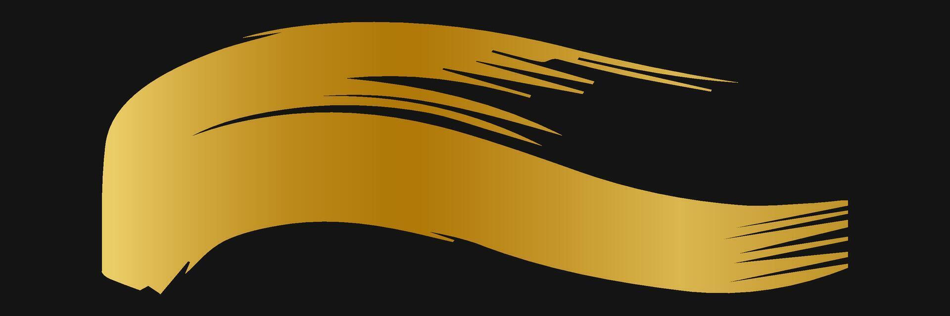 Golden paint brush stroke. Set of gold paint smear with glittering texture. Realistic gold brush stroke with metallic effect. Vector