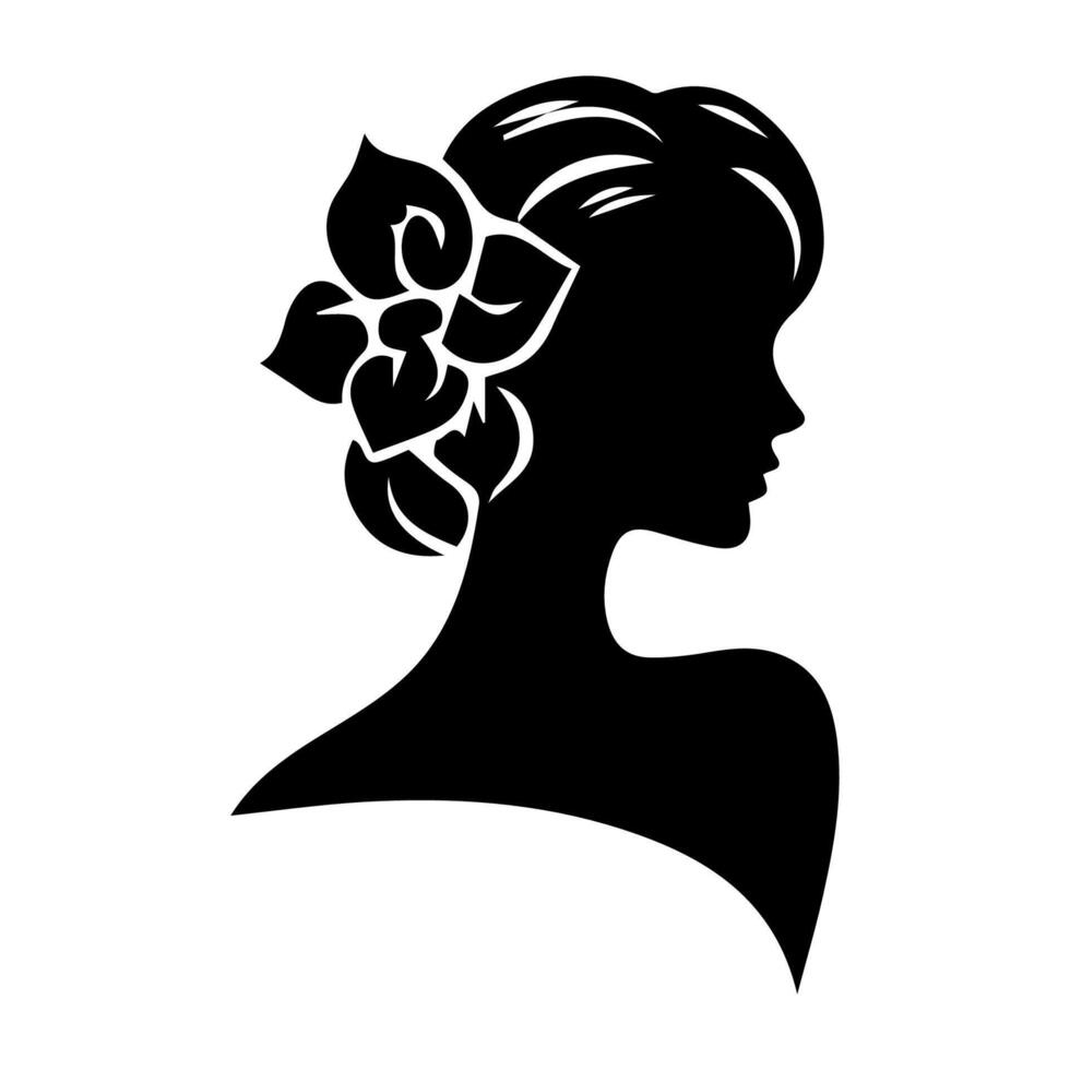 Woman head silhouette, face profile, vignette. Hand drawn vector illustration, isolated on white background. Design for invitation, greeting card, vintage style.