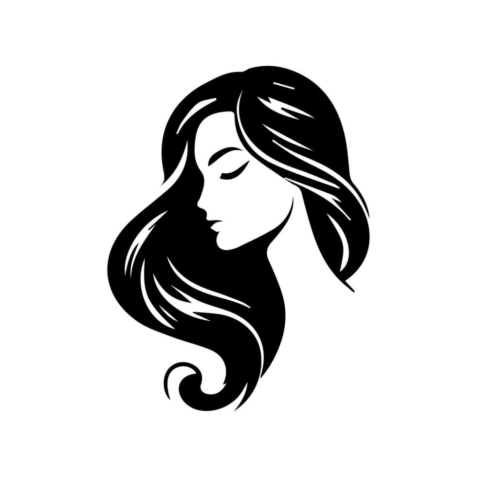 Woman head silhouette, face profile, vignette. Hand drawn vector illustration, isolated on white background. Design for invitation, greeting card, vintage style.