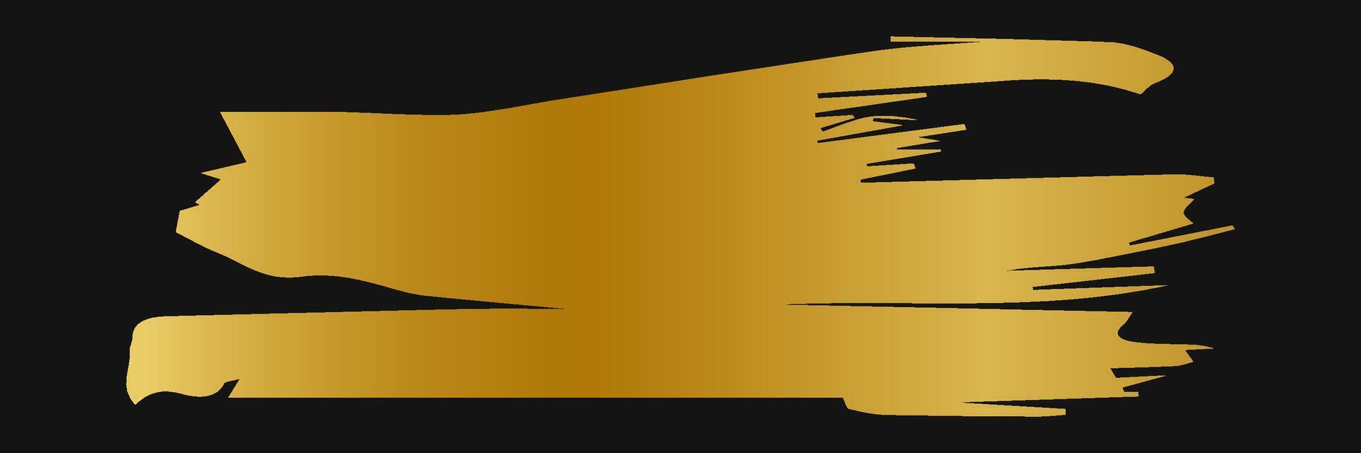 Golden paint brush stroke. Set of gold paint smear with glittering texture. Realistic gold brush stroke with metallic effect. Vector