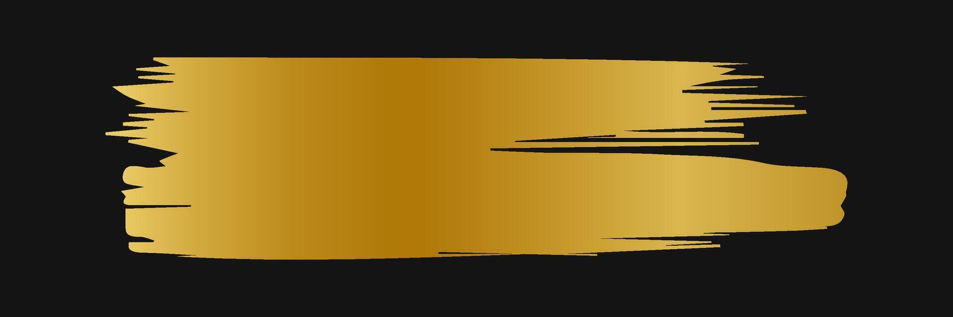 Golden paint brush stroke. Set of gold paint smear with glittering texture. Realistic gold brush stroke with metallic effect. Vector