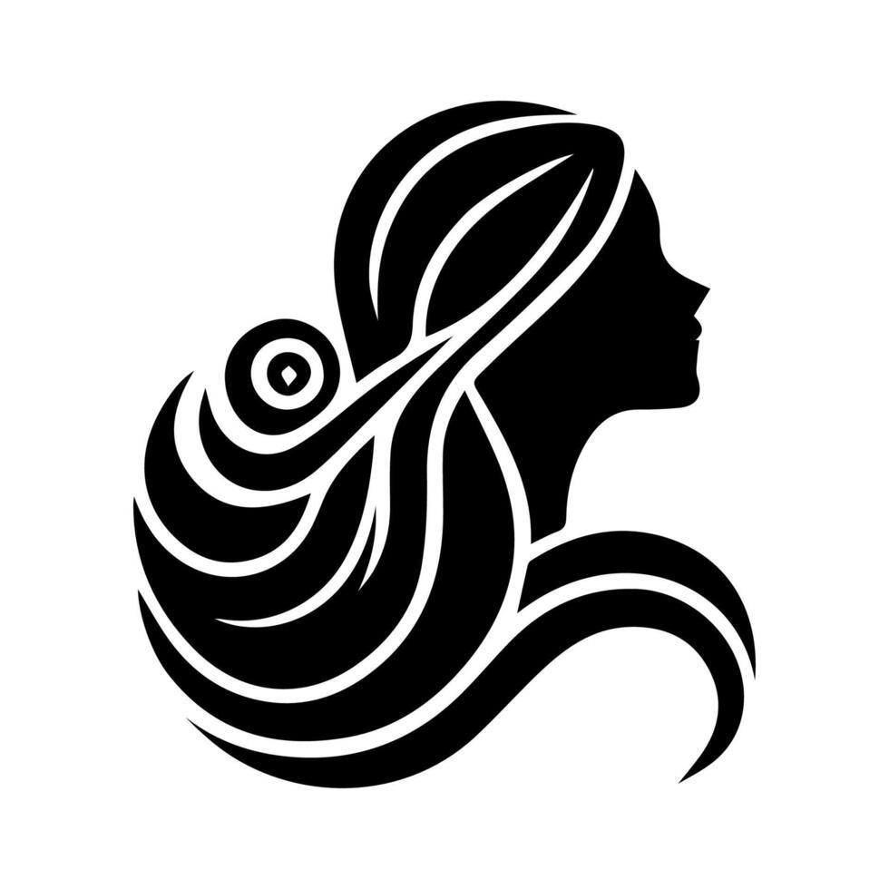 Woman head silhouette, face profile, vignette. Hand drawn vector illustration, isolated on white background. Design for invitation, greeting card, vintage style.