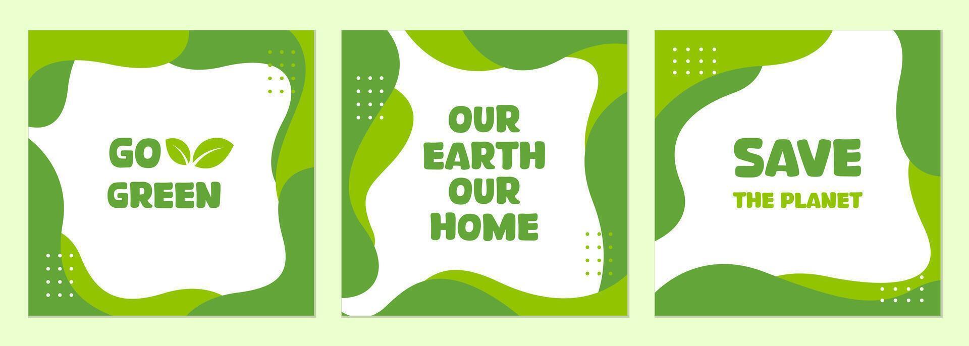 Set of Earth Day poster template. Abstract background with green wavy organic shapes. For prints, flyers, covers, and banner design. Eco concepts. Vector Illustrations