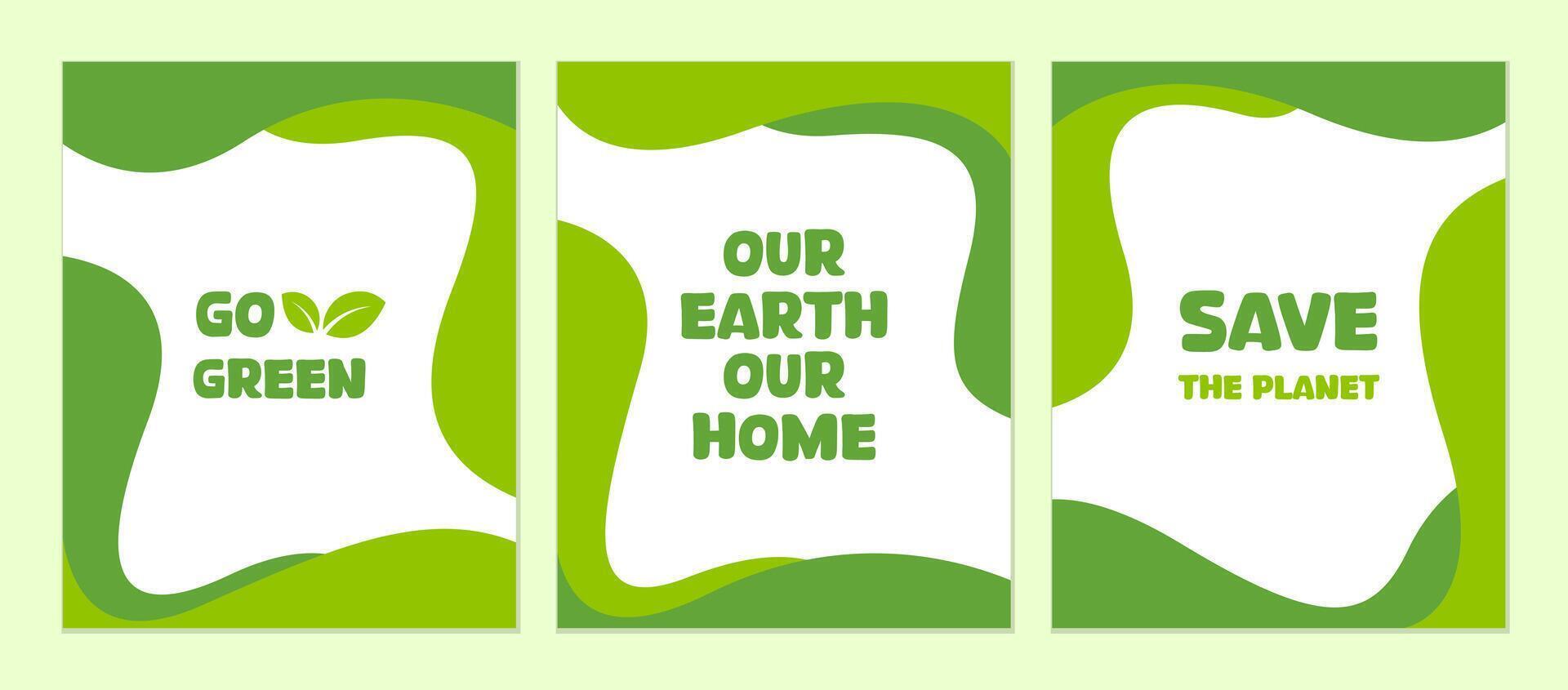 Set of Earth Day poster template. Abstract background with green wavy organic shapes vector